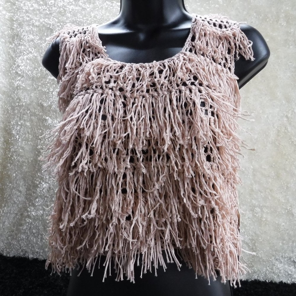 O&O, NWT Crochet Tassel Fringe Top, Rose Colored, Size S/M